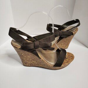 Charlotte Russe Olive Brown Wedge Cork Open Toe Sandals Women's Size 9 NEW